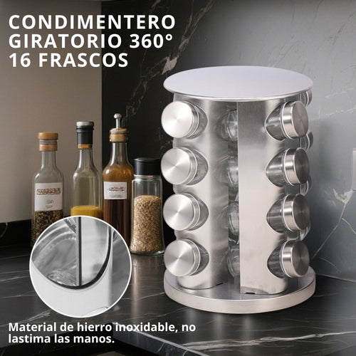 Condimentero Giratorio 360° con 16 frascos - Acero inoxidable