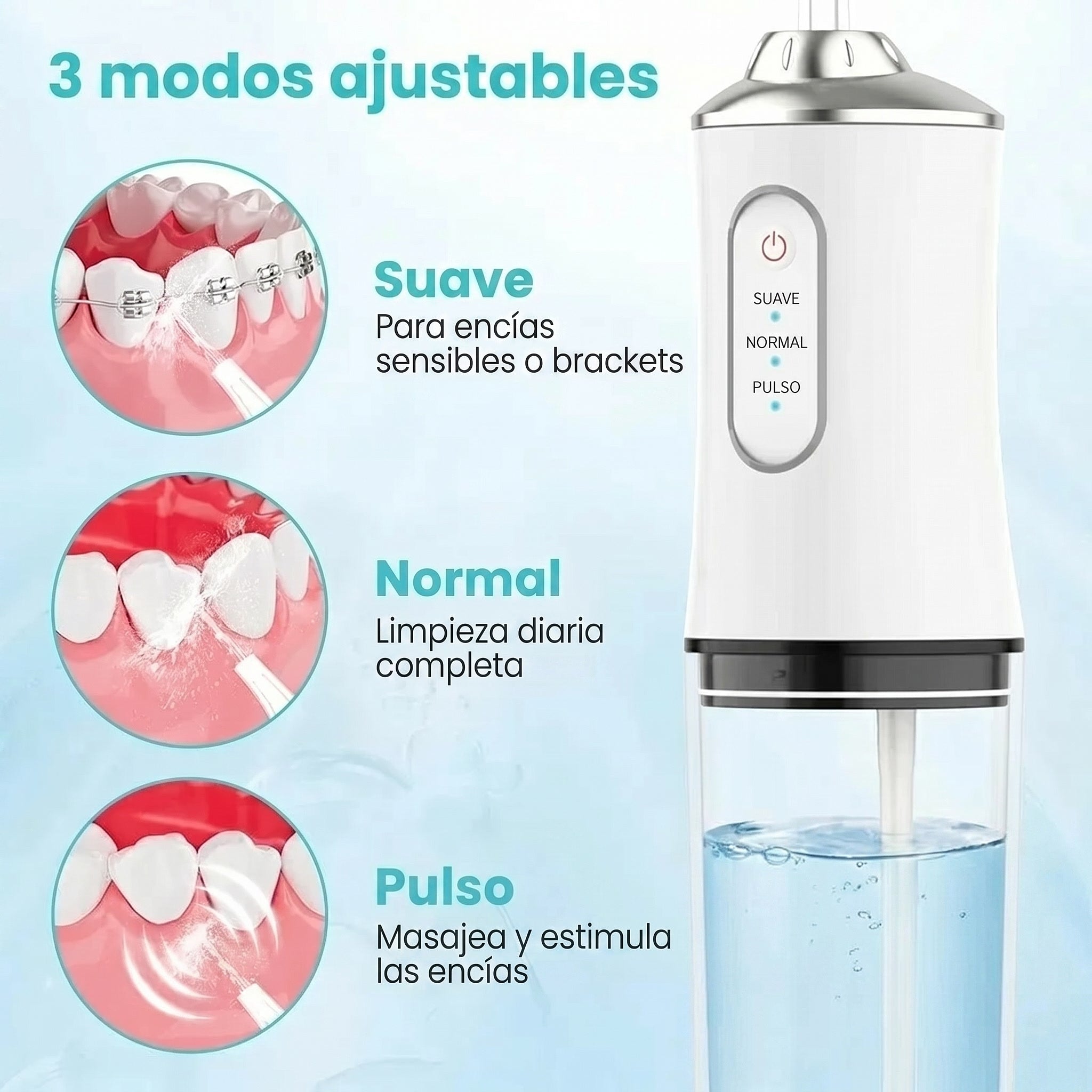 3 modos ajustables: suave, normal y pulso